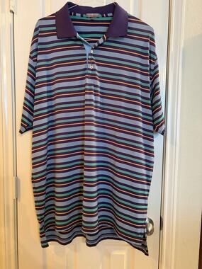 Peter Millar Comfort Polo Shirt XXL Purple Green Blue Stripe Golf Performance